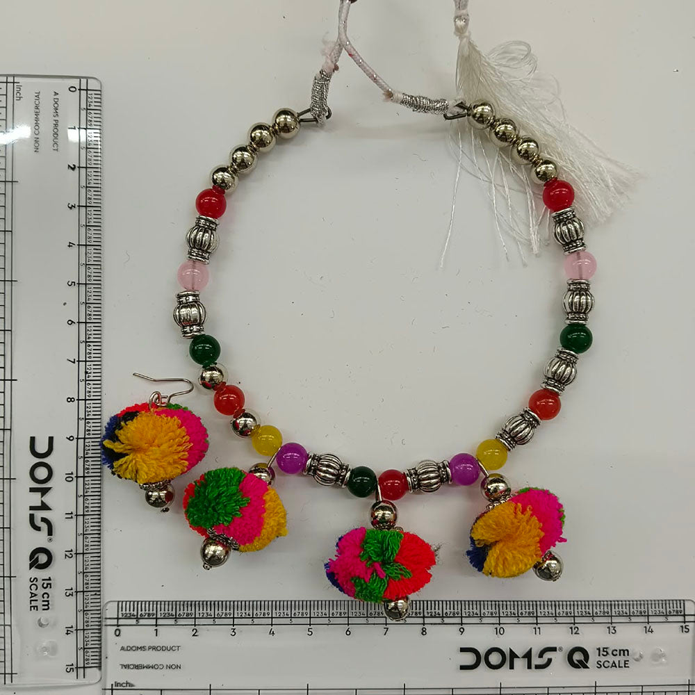 The99Jewel Traditional Oxidised Silver Tone Pom Pom Necklace Set for women