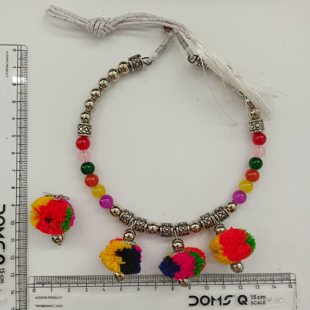 The99Jewel Traditional Oxidised Silver Tone Pom Pom Necklace Set for women