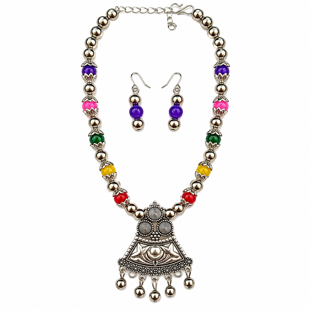 The99Jewel Multicolor Beads Stylish Oxidised Necklace Set