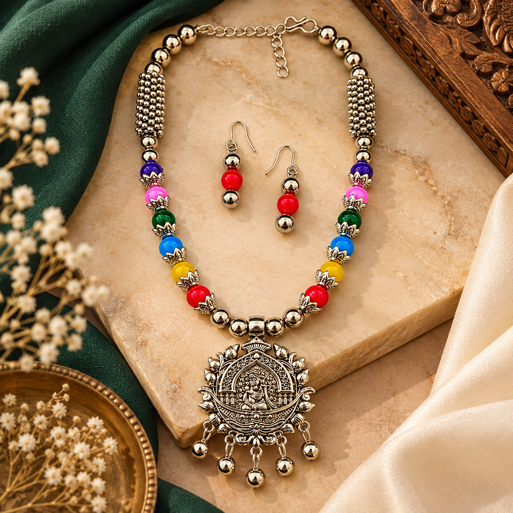 The99Jewel Multicolor Beads Stylish Oxidised Necklace Set