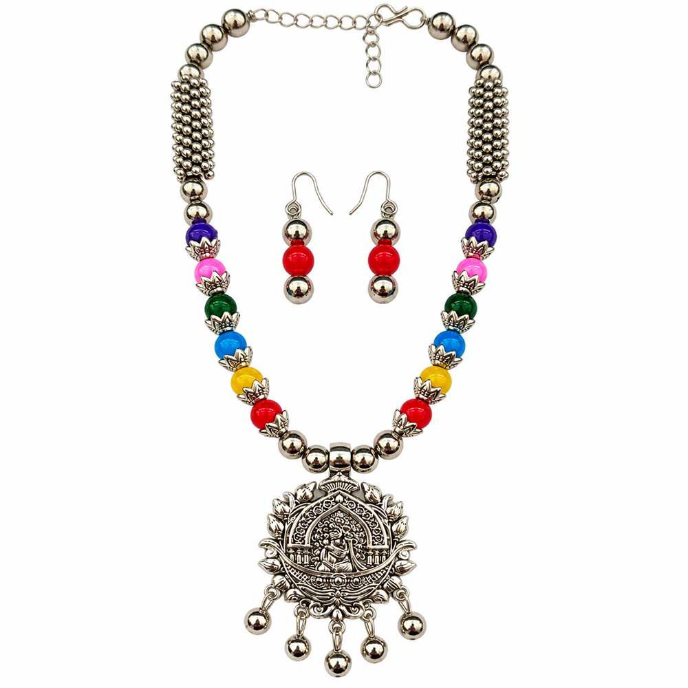 The99Jewel Multicolor Beads Stylish Oxidised Necklace Set