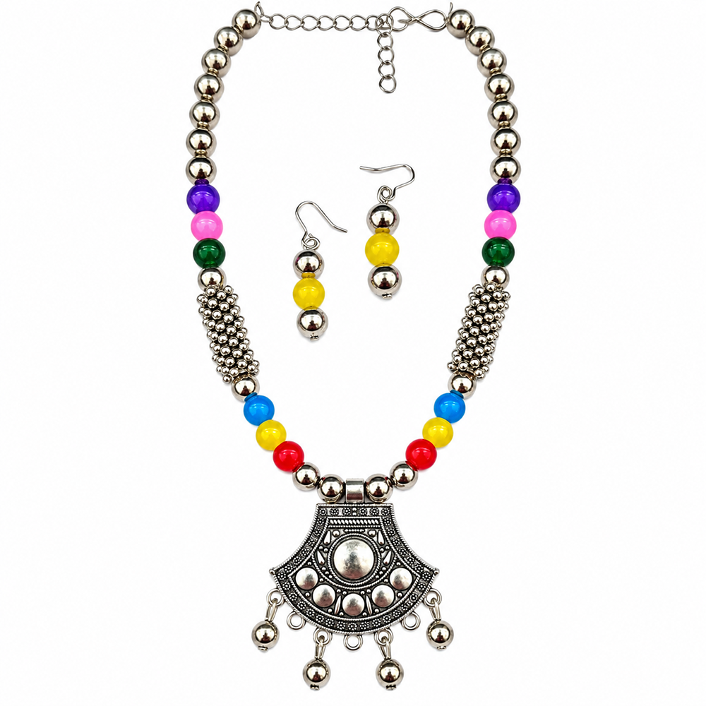 The99Jewel Multicolor Beads Stylish Oxidised Necklace Set