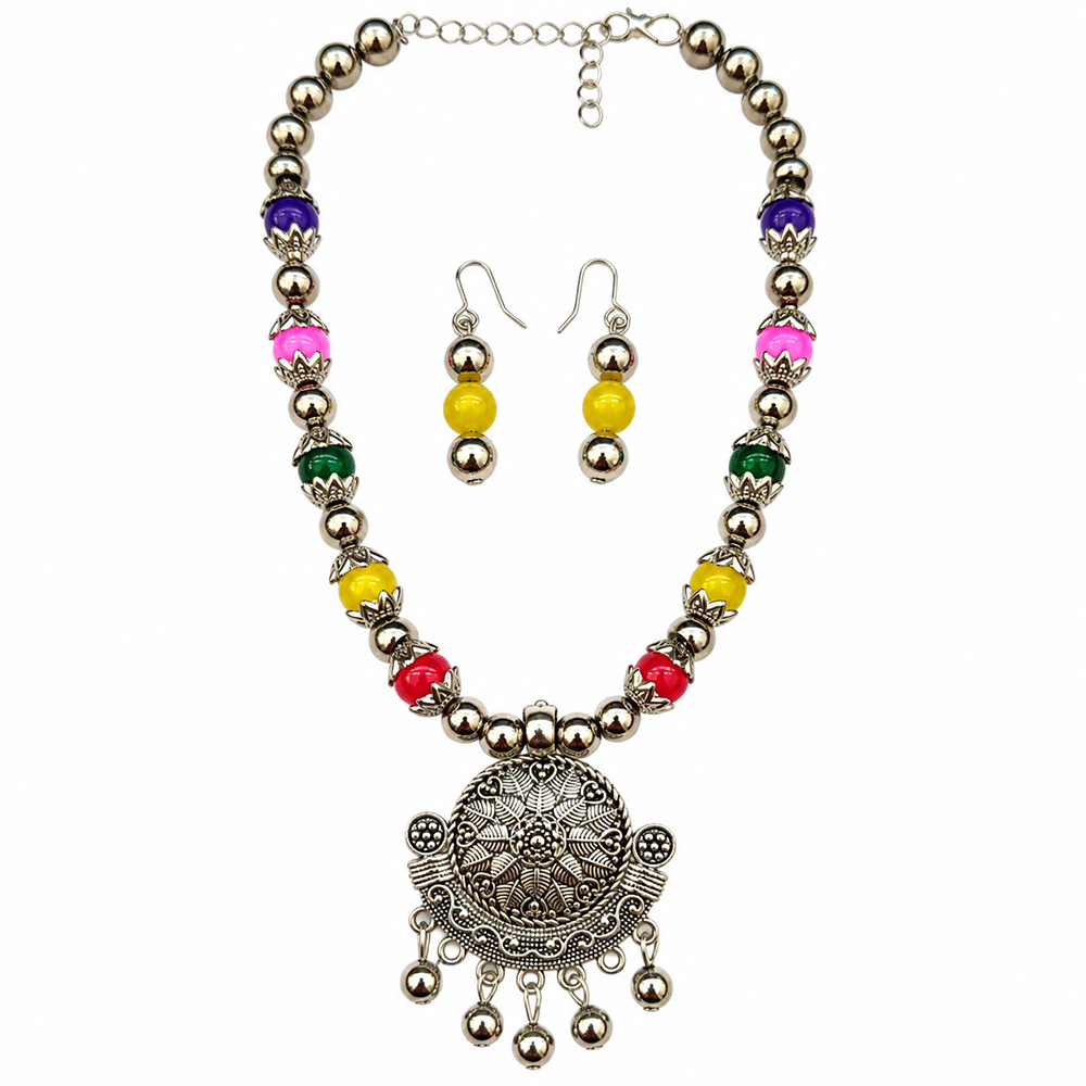 The99Jewel Multicolor Beads Stylish Oxidised Necklace Set