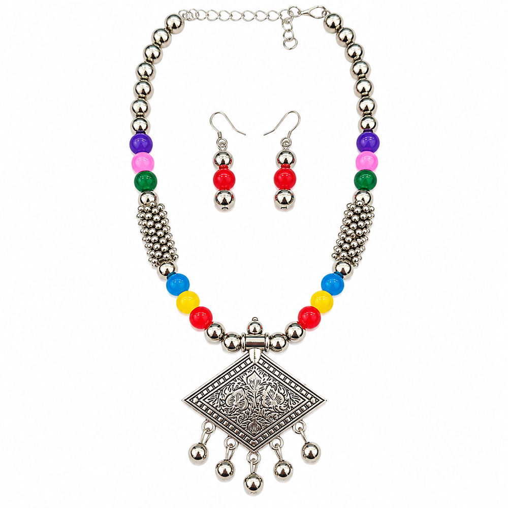 The99Jewel Multicolor Beads Stylish Oxidised Necklace Set