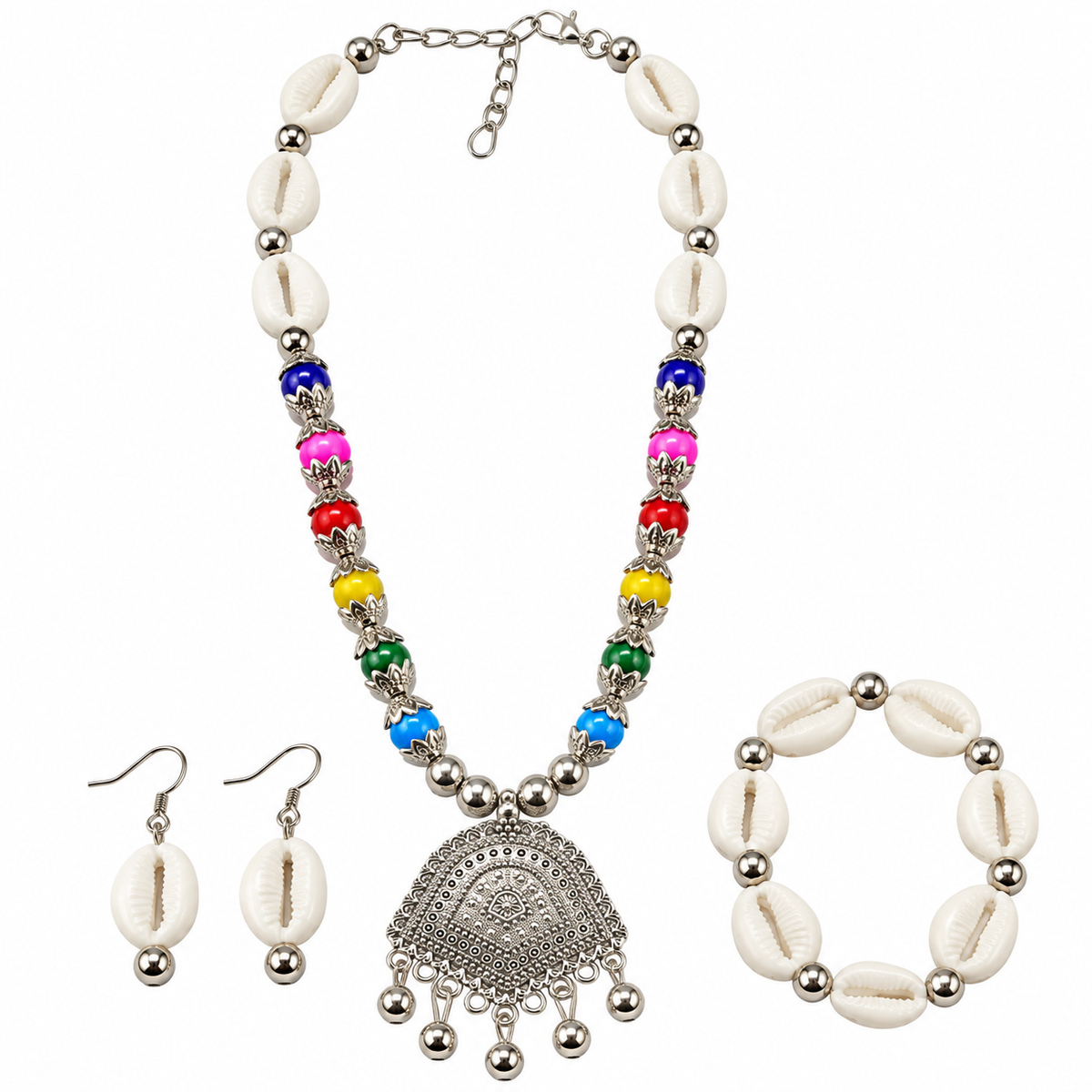 The99Jewel Multicolor Beads Stylish Oxidised Necklace Set