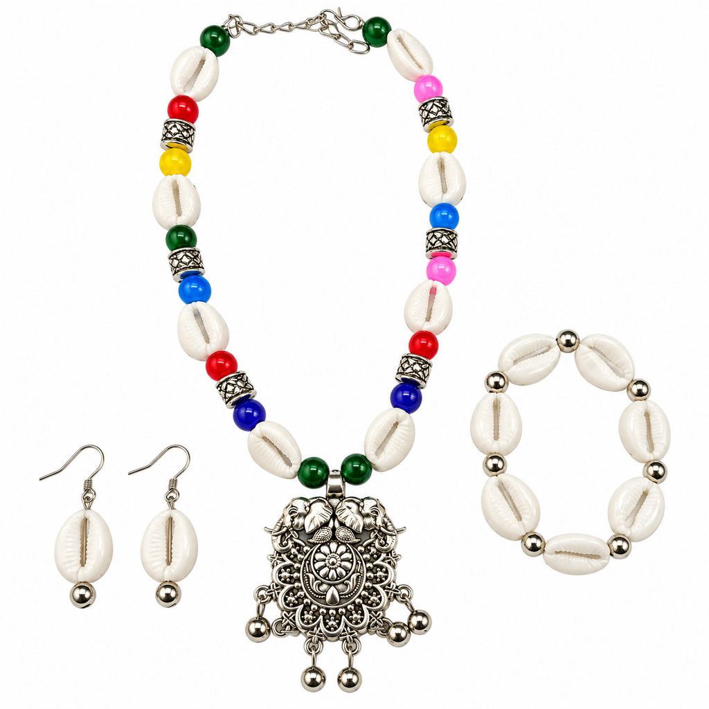 The99Jewel Multicolor Beads Stylish Oxidised Necklace Set