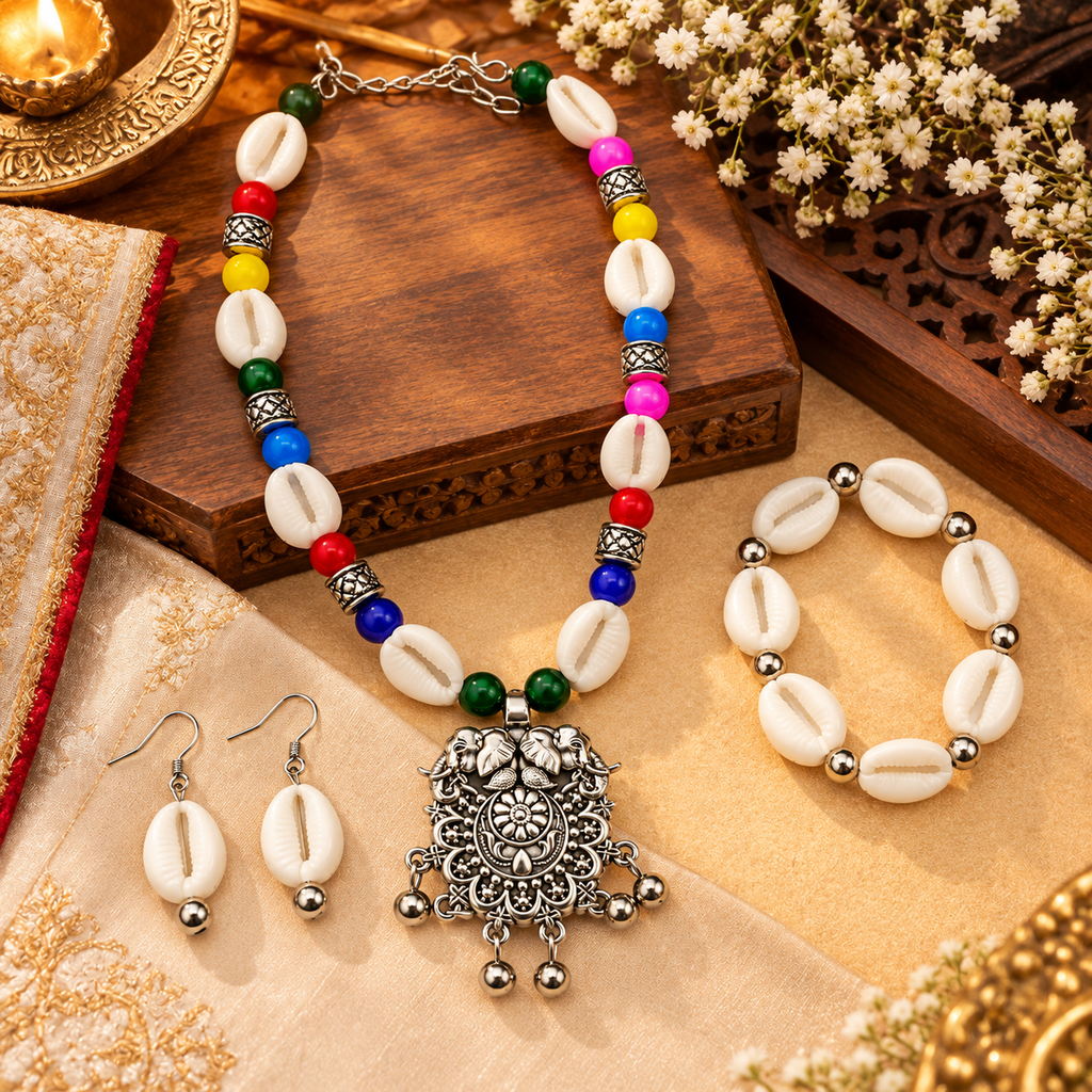 The99Jewel Multicolor Beads Stylish Oxidised Necklace Set