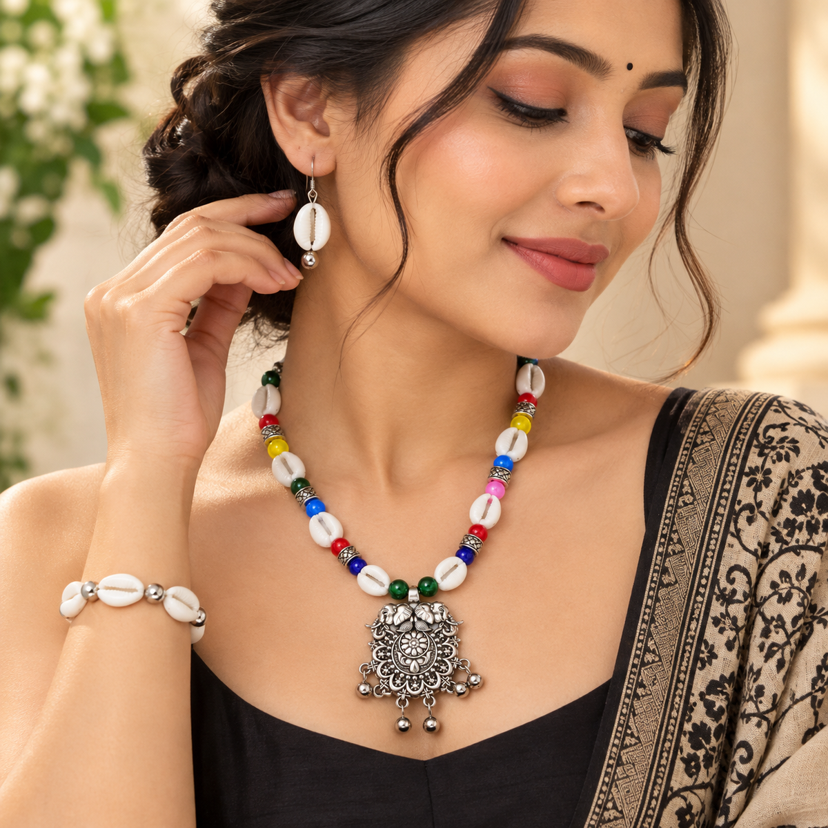 The99Jewel Multicolor Beads Stylish Oxidised Necklace Set