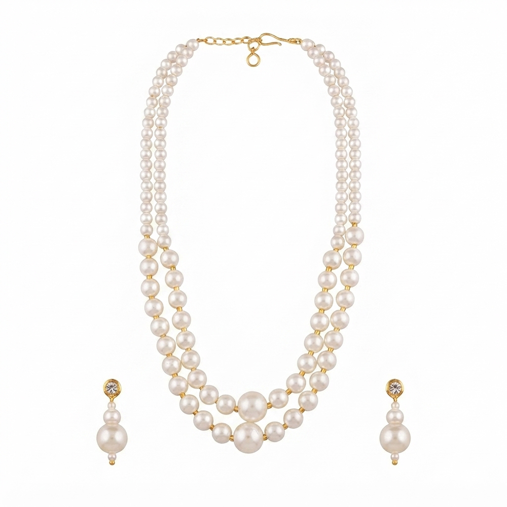 The99Jewel Stylish Two Layer Pearl Beaded Mala Necklace Set for Women Trendy Ethnic Fashion Jewellery