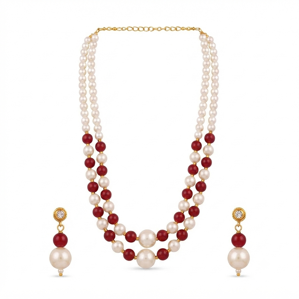 The99Jewel Stylish Two Layer Pearl Beaded Mala Necklace Set for Women Trendy Ethnic Fashion Jewellery
