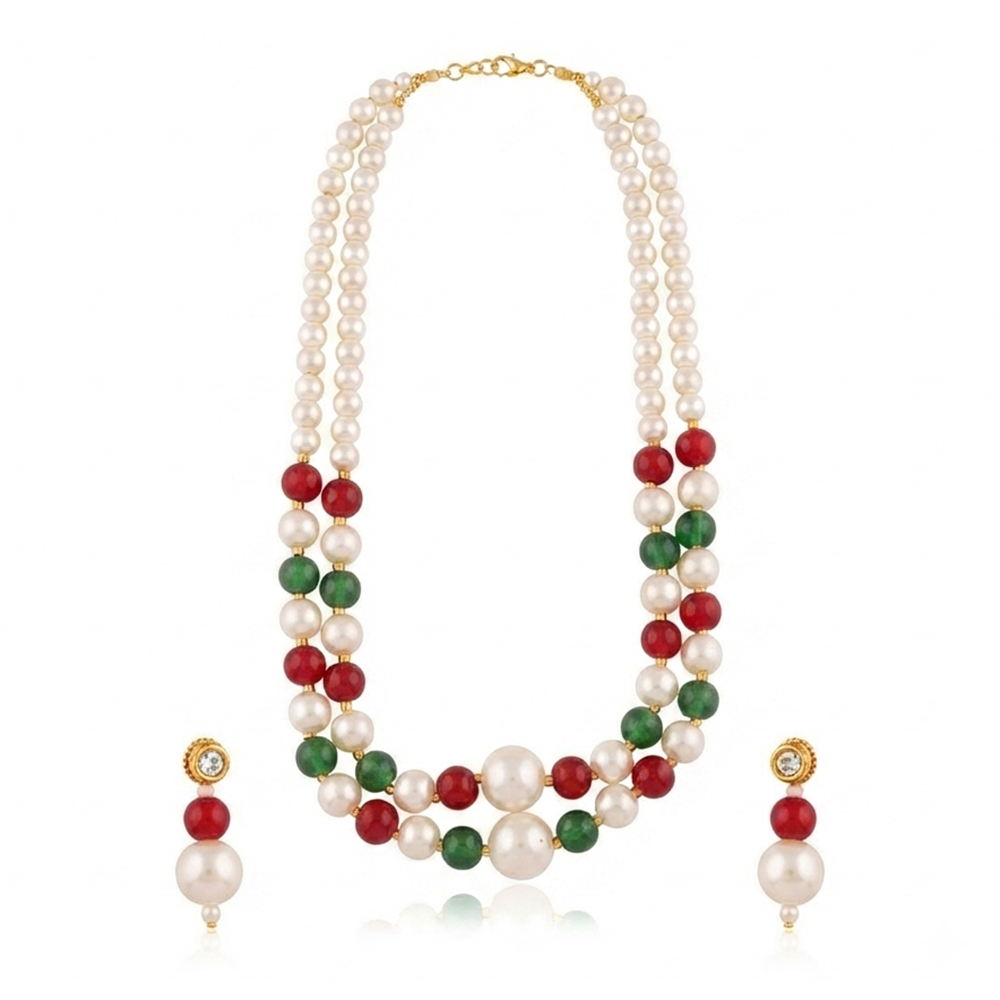 The99Jewel Stylish Two Layer Pearl Beaded Mala Necklace Set for Women Trendy Ethnic Fashion Jewellery