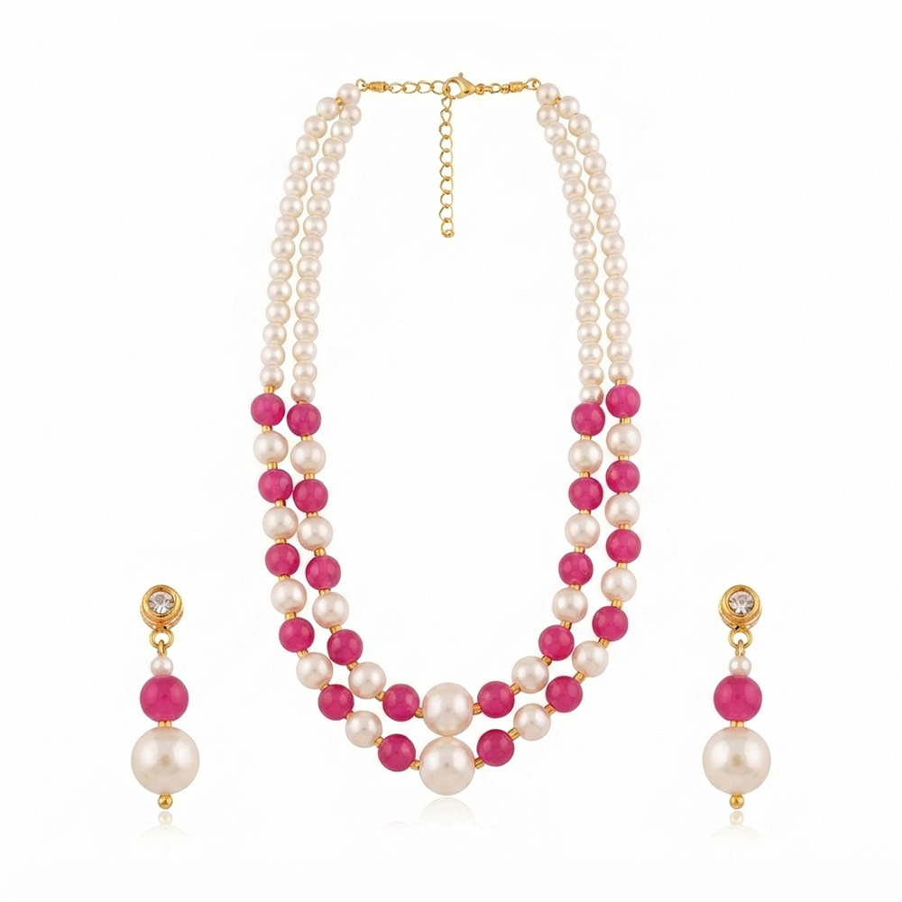 The99Jewel Stylish Two Layer Pearl Beaded Mala Necklace Set for Women Trendy Ethnic Fashion Jewellery