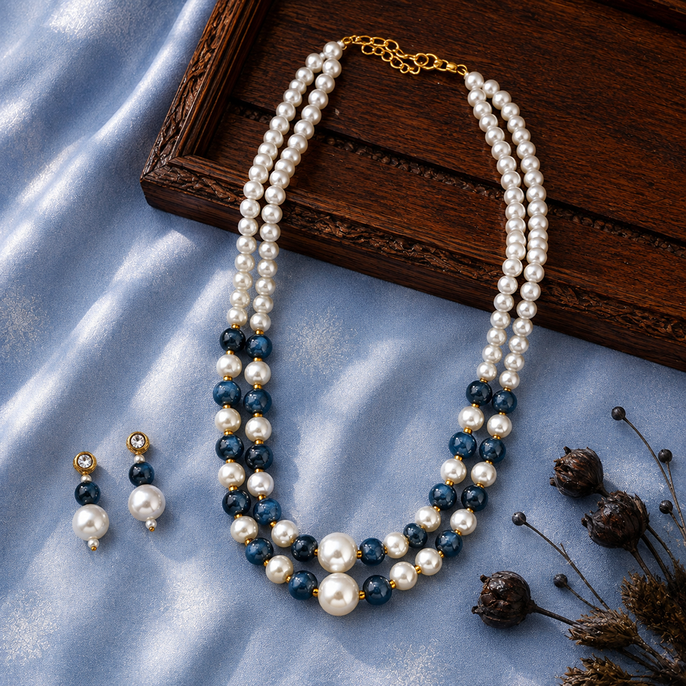 The99Jewel Stylish Two Layer Pearl Beaded Mala Necklace Set for Women Trendy Ethnic Fashion Jewellery
