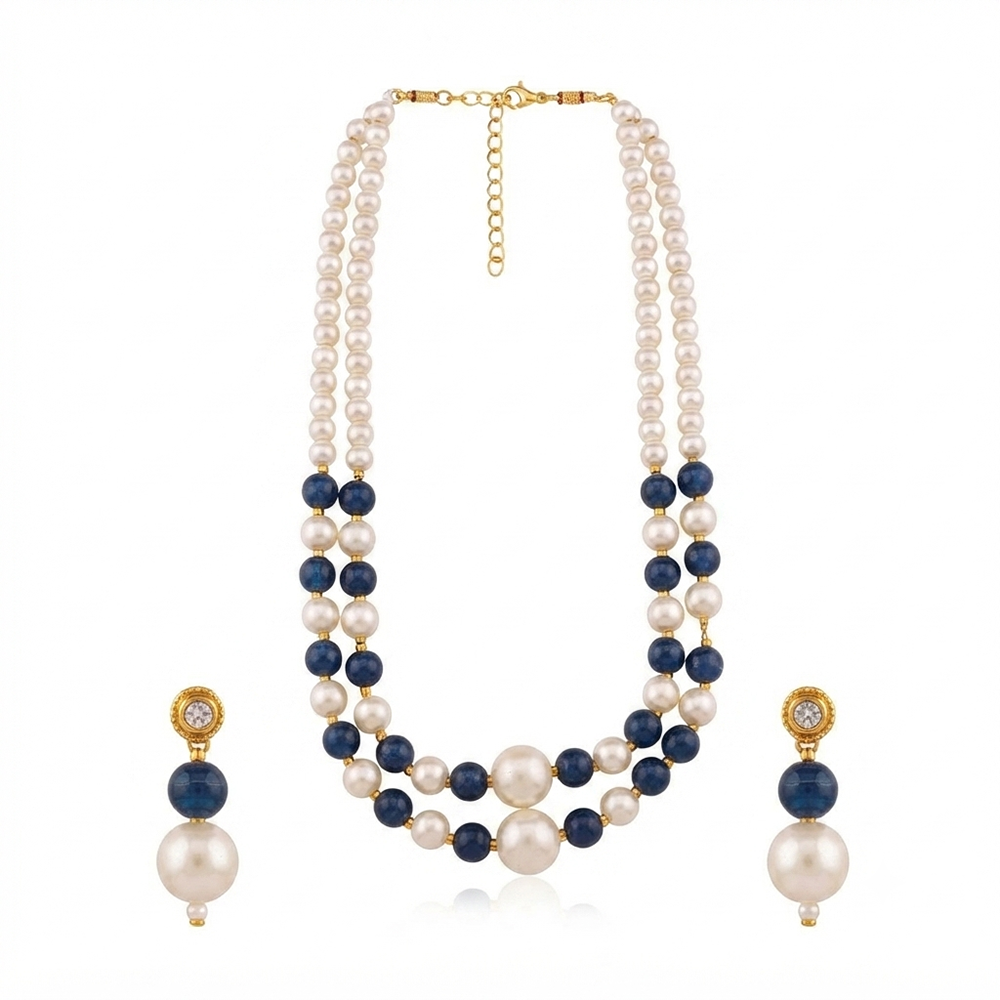 The99Jewel Stylish Two Layer Pearl Beaded Mala Necklace Set for Women Trendy Ethnic Fashion Jewellery