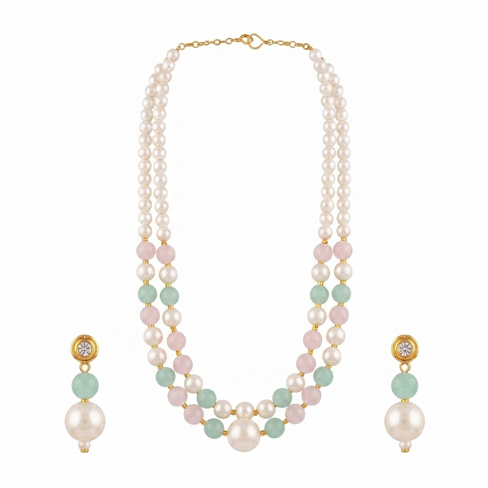 The99Jewel Stylish Two Layer Pearl Beaded Mala Necklace Set for Women Trendy Ethnic Fashion Jewellery