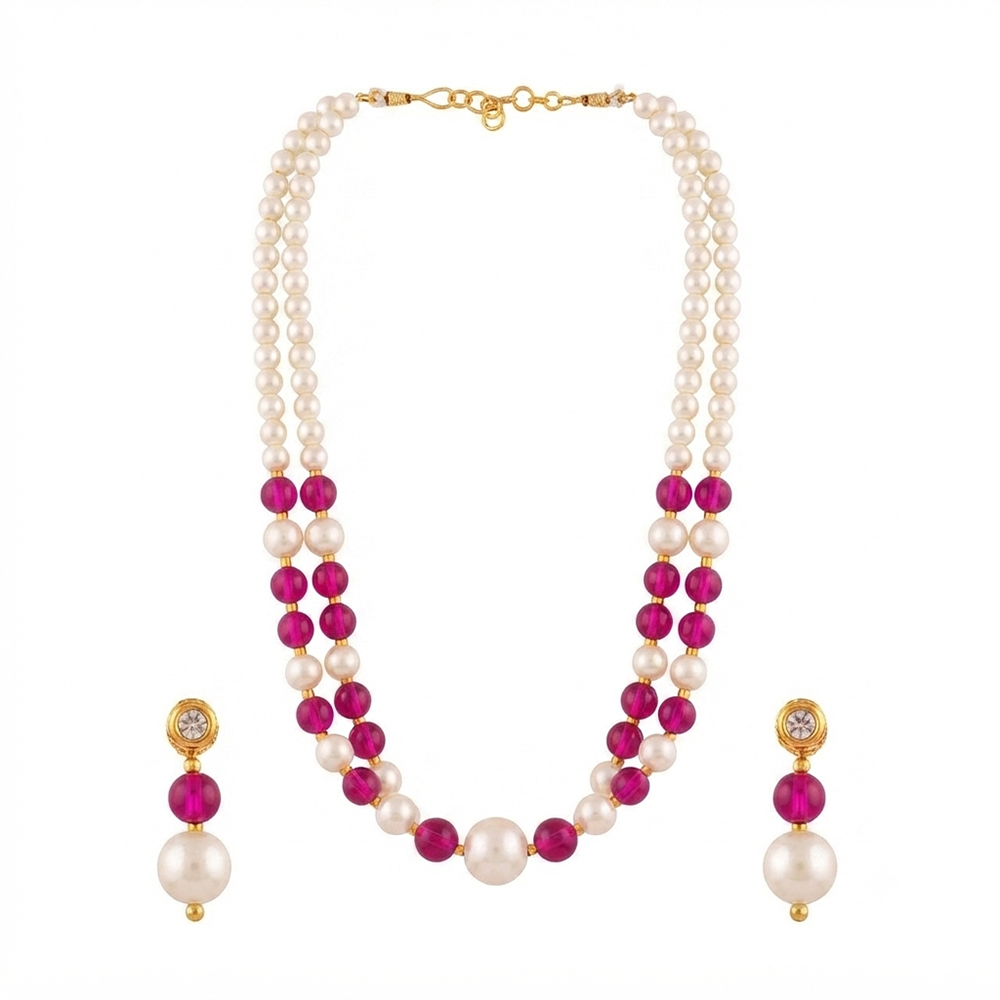 The99Jewel Stylish Two Layer Pearl Beaded Mala Necklace Set for Women Trendy Ethnic Fashion Jewellery