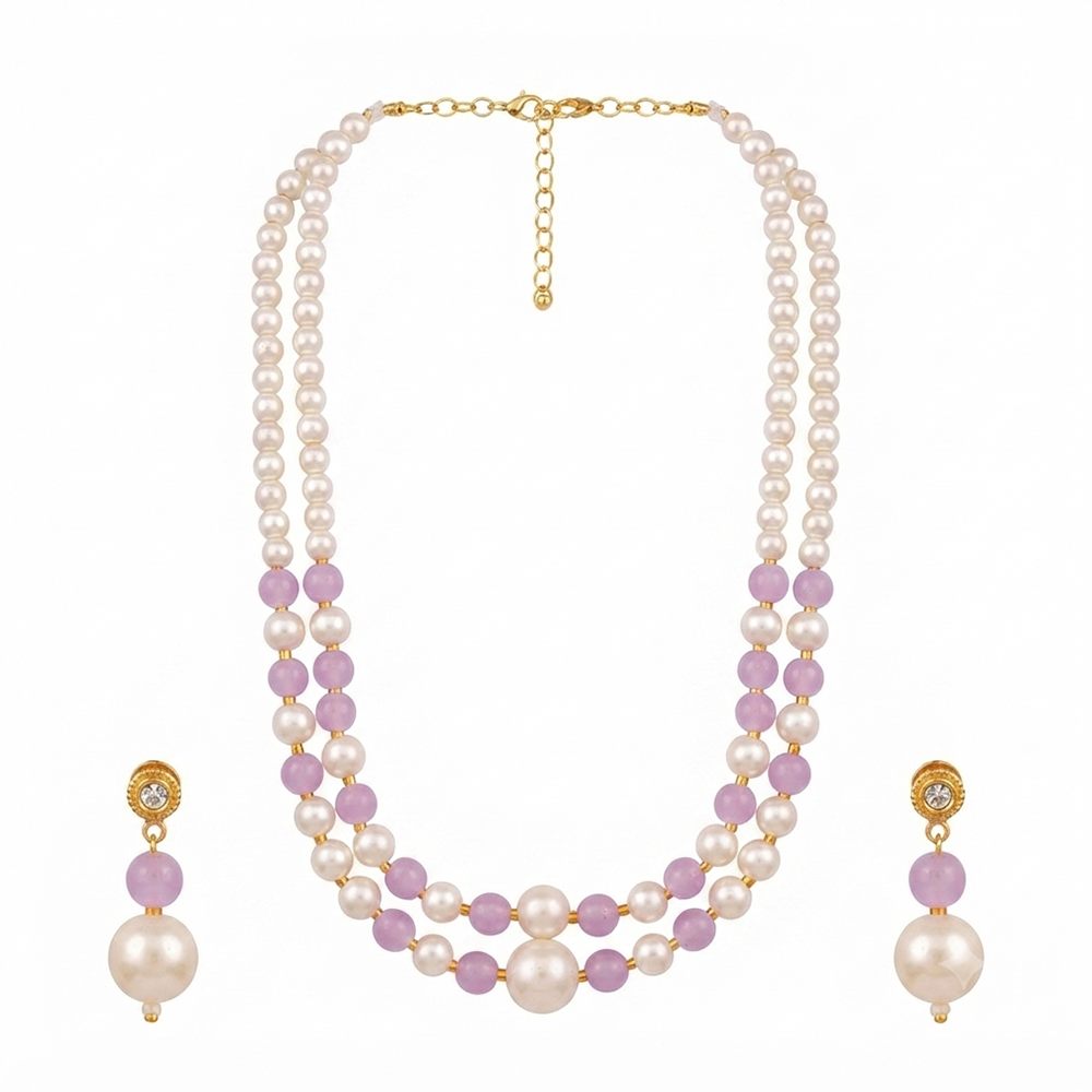 The99Jewel Stylish Two Layer Pearl Beaded Mala Necklace Set for Women Trendy Ethnic Fashion Jewellery