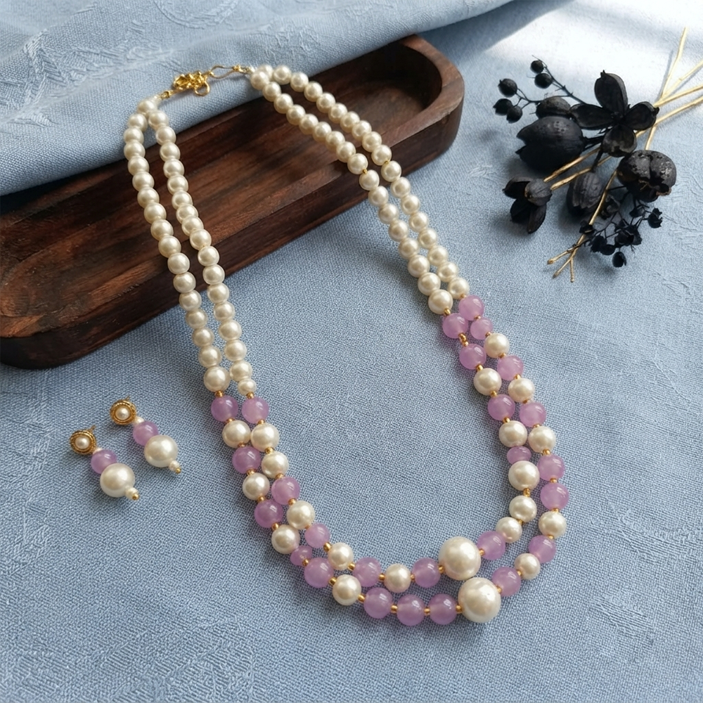 The99Jewel Stylish Two Layer Pearl Beaded Mala Necklace Set for Women Trendy Ethnic Fashion Jewellery