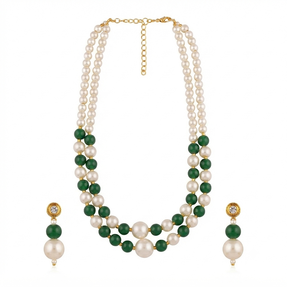 The99Jewel Stylish Two Layer Pearl Beaded Mala Necklace Set for Women Trendy Ethnic Fashion Jewellery