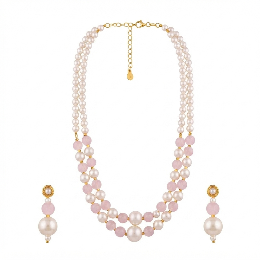 The99Jewel Stylish Two Layer Pearl Beaded Mala Necklace Set for Women Trendy Ethnic Fashion Jewellery