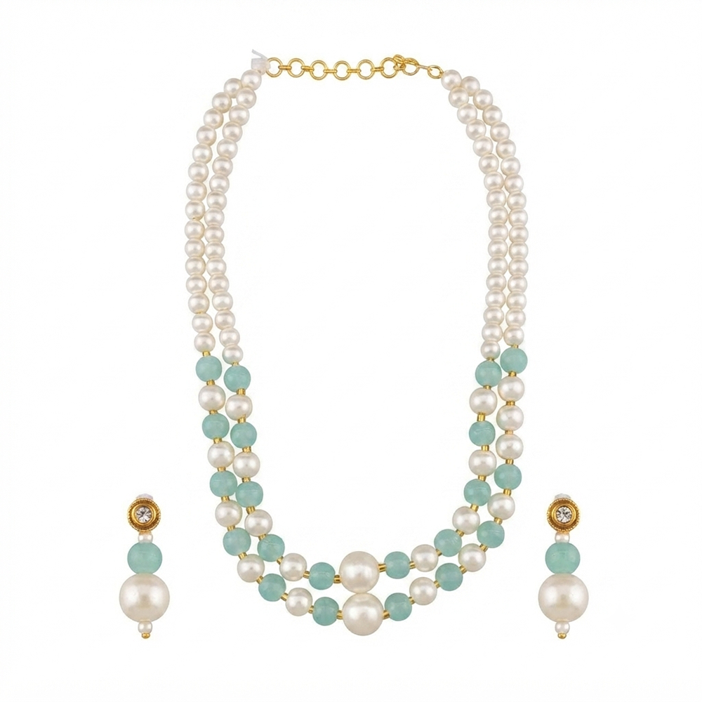 The99Jewel Stylish Two Layer Pearl Beaded Mala Necklace Set for Women Trendy Ethnic Fashion Jewellery