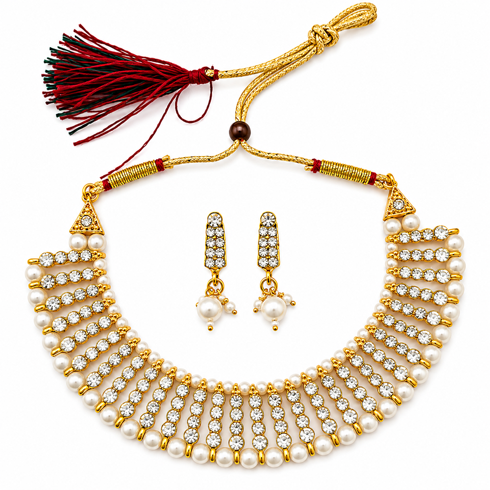 The99Jewel Designer Austrian Stone  Pearl Choker Necklace Set for Women Traditional Party Jewellery
