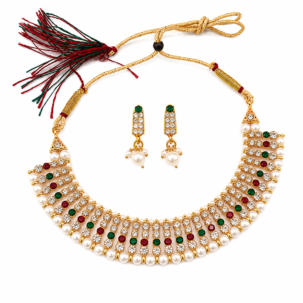 The99Jewel Designer Austrian Stone  Pearl Choker Necklace Set for Women Traditional Party Jewellery