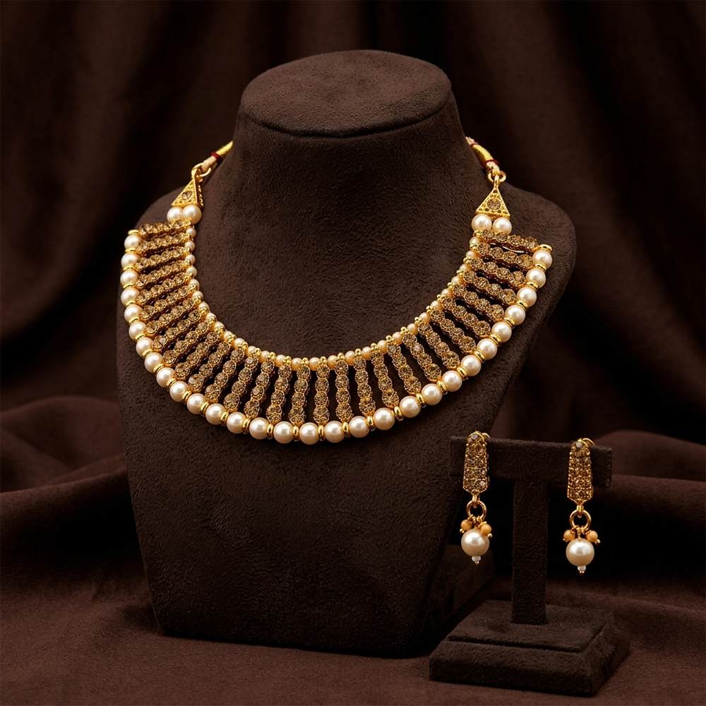 The99Jewel Designer Austrian Stone  Pearl Choker Necklace Set for Women Traditional Party Jewellery
