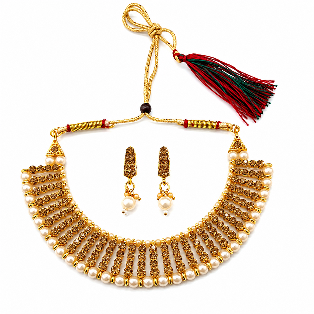 The99Jewel Designer Austrian Stone  Pearl Choker Necklace Set for Women Traditional Party Jewellery