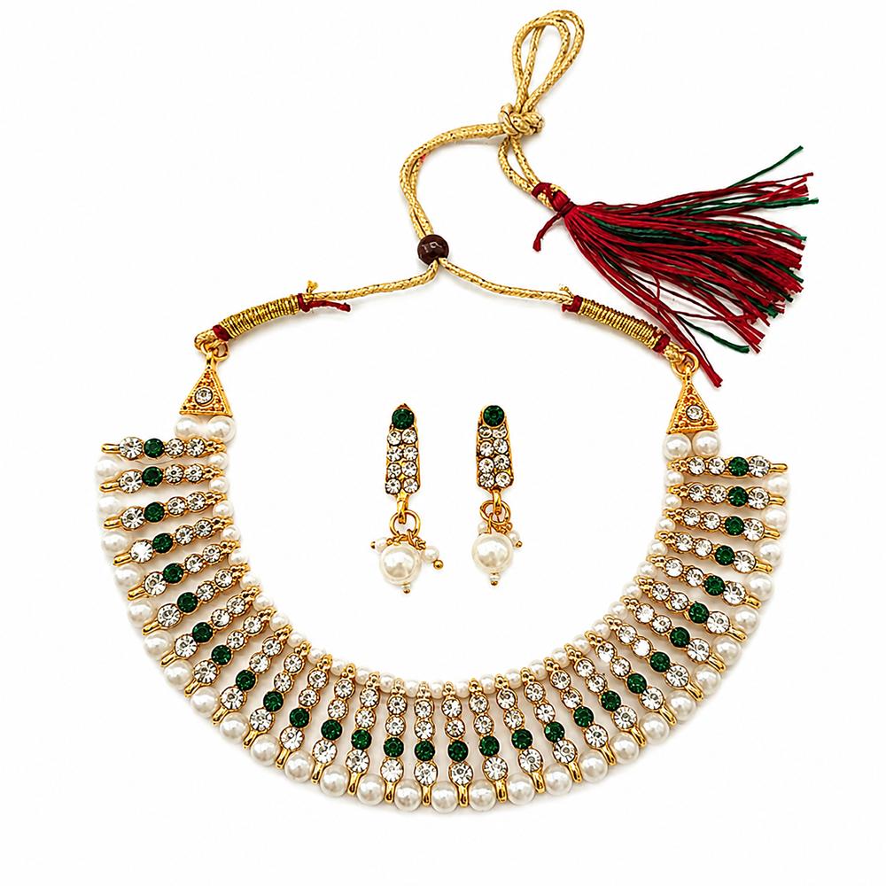 The99Jewel Designer Austrian Stone  Pearl Choker Necklace Set for Women Traditional Party Jewellery