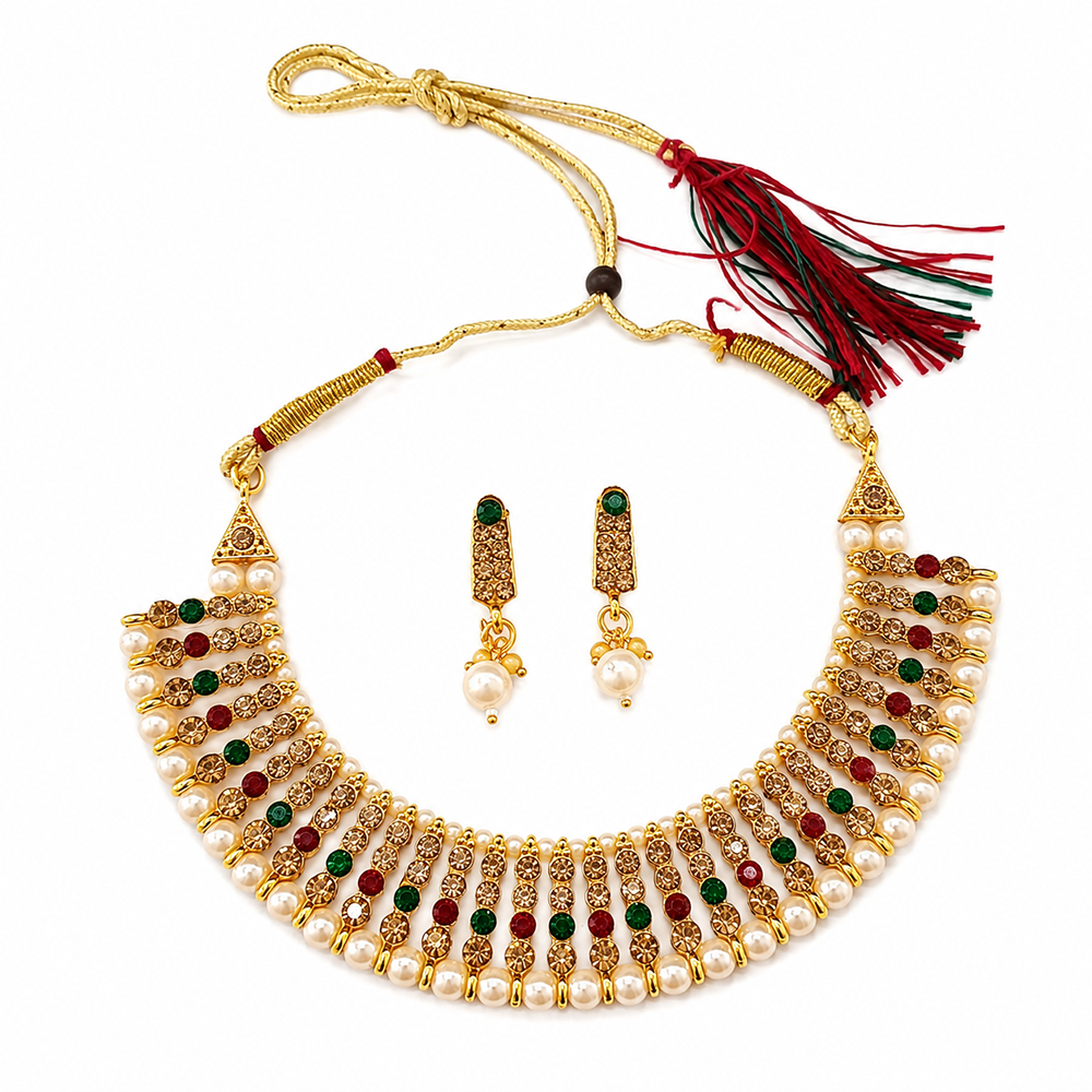 The99Jewel Designer Austrian Stone  Pearl Choker Necklace Set for Women Traditional Party Jewellery