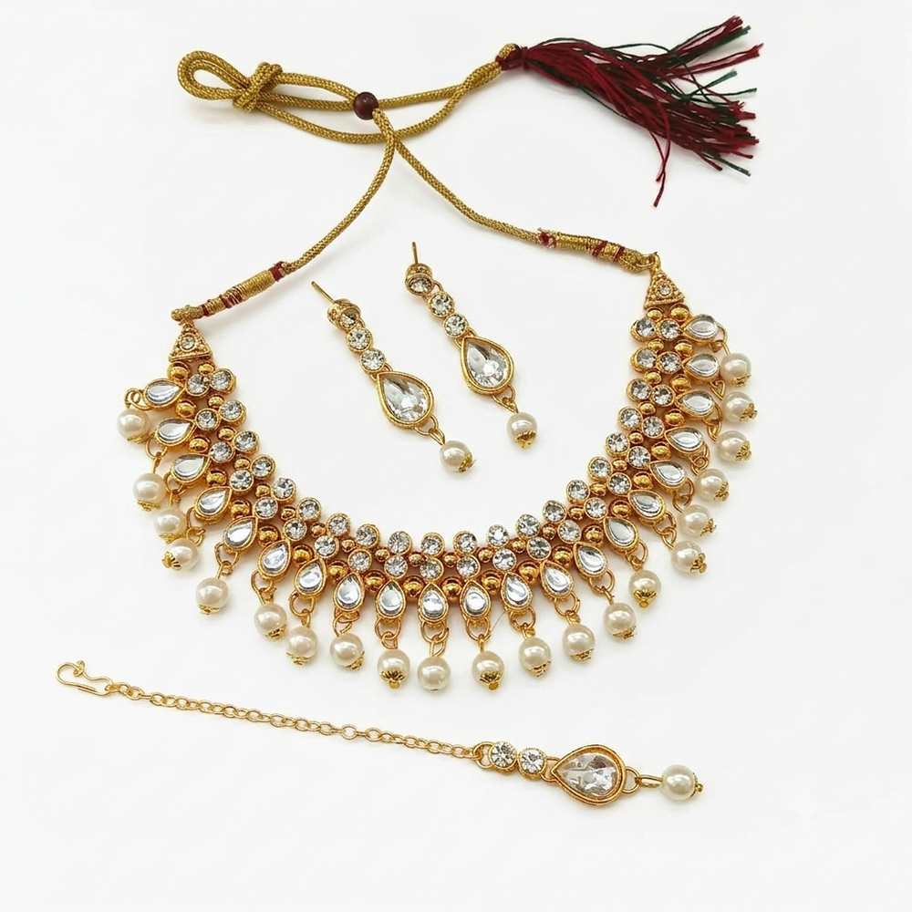 The99Jewel Gorgeous Austrian Stone Pearl Choker Necklace Set for Women Bridal & Festive Jewellery