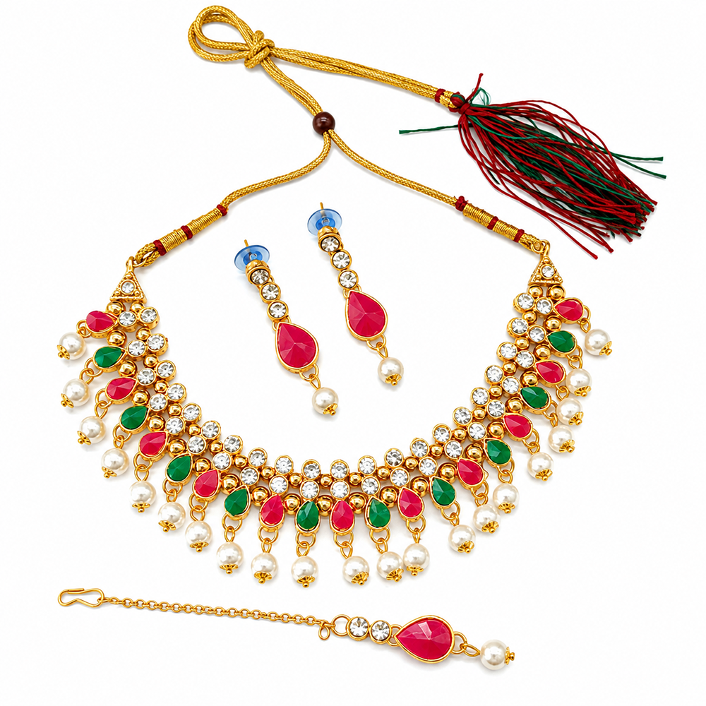 The99Jewel Gorgeous Austrian Stone Pearl Choker Necklace Set for Women Bridal & Festive Jewellery