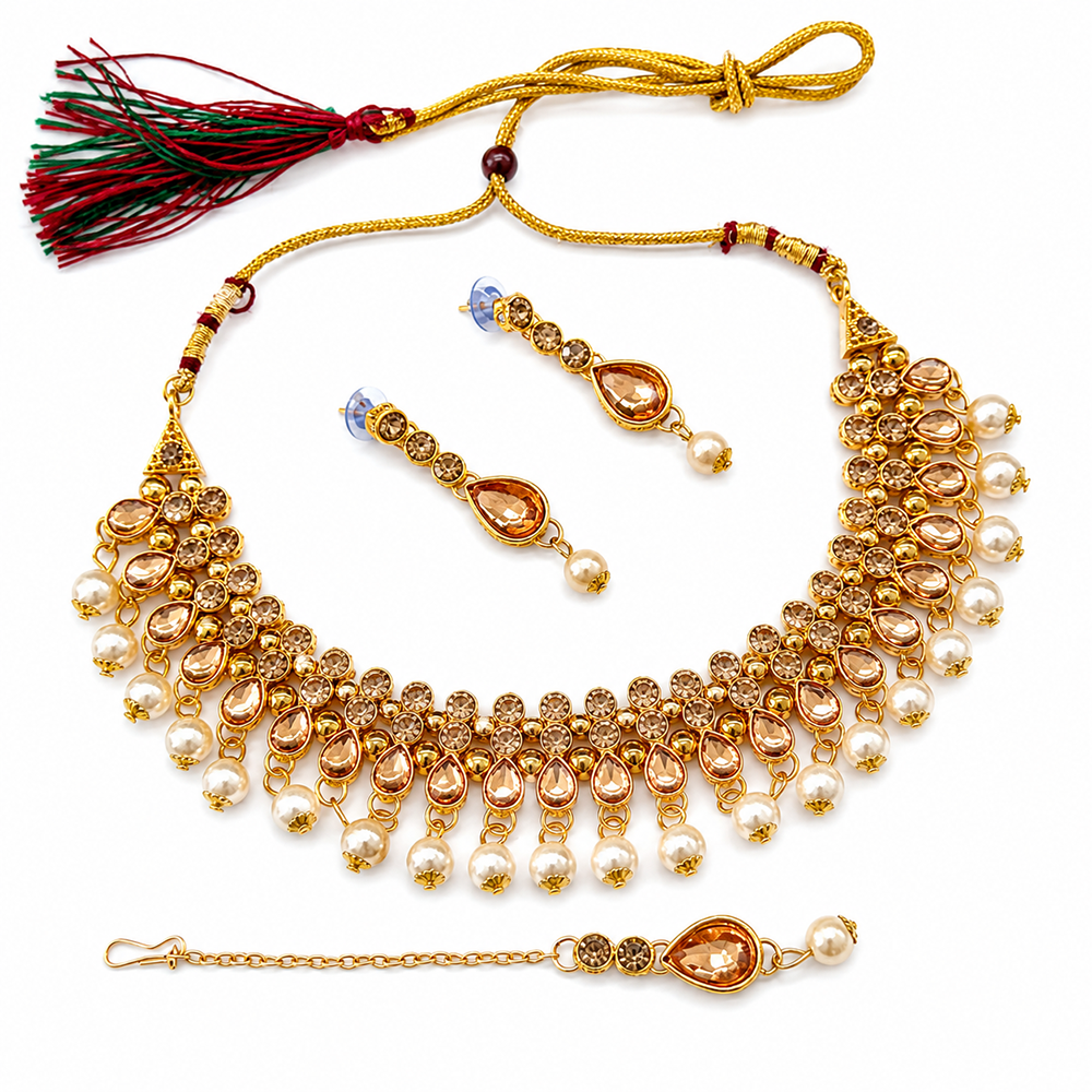 The99Jewel Gorgeous Austrian Stone Pearl Choker Necklace Set for Women Bridal & Festive Jewellery