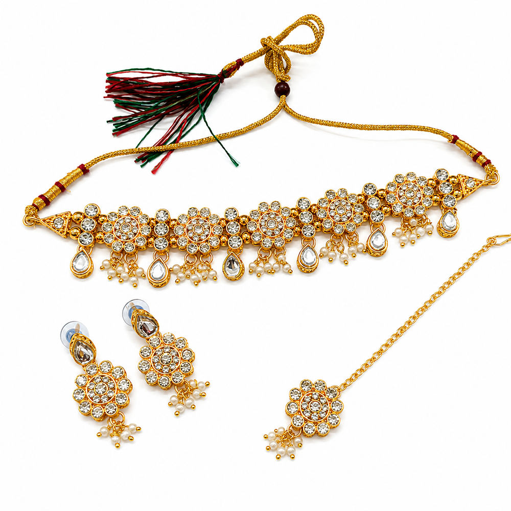The99Jewel Beautiful Austrian Stone Pearl Choker Necklace Set for Women Wedding & Party Wear