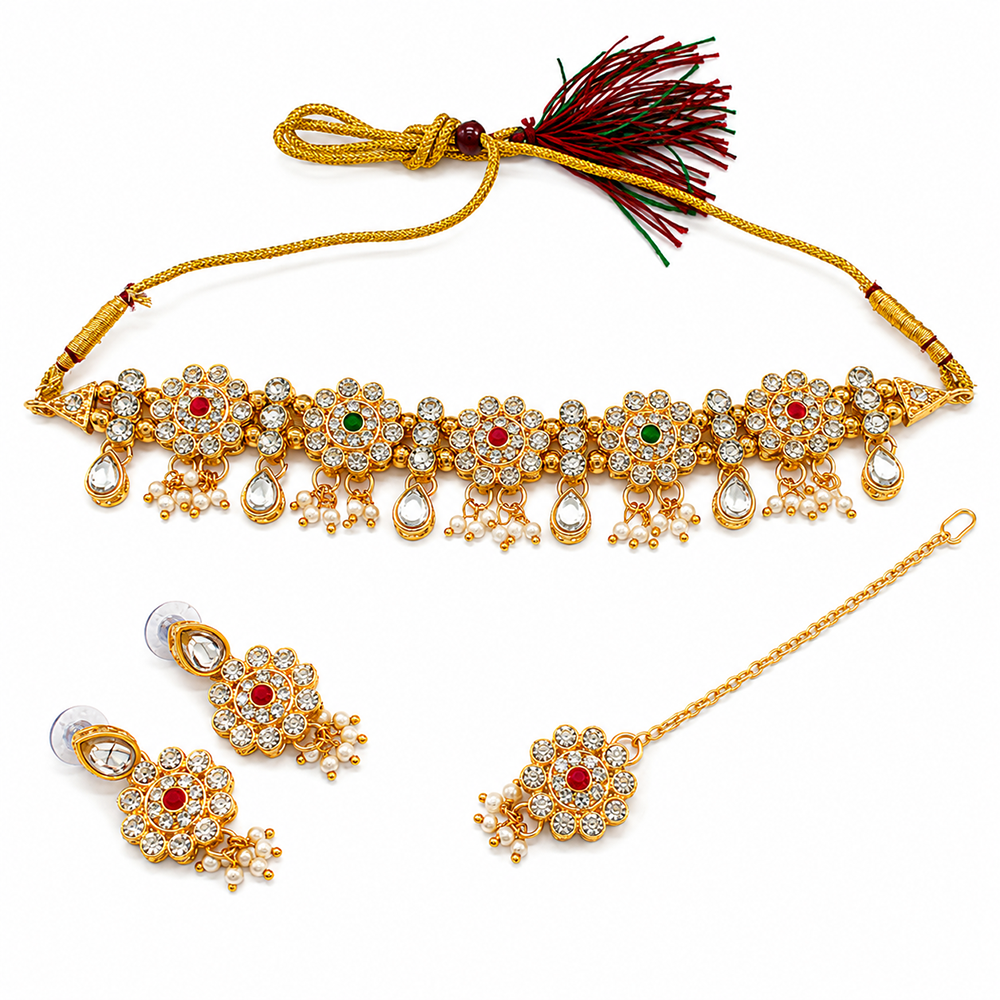 The99Jewel Beautiful Austrian Stone Pearl Choker Necklace Set for Women Wedding & Party Wear