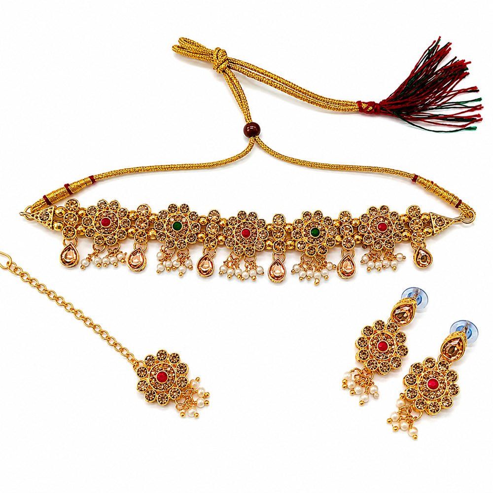 The99Jewel Beautiful Austrian Stone Pearl Choker Necklace Set for Women Wedding & Party Wear