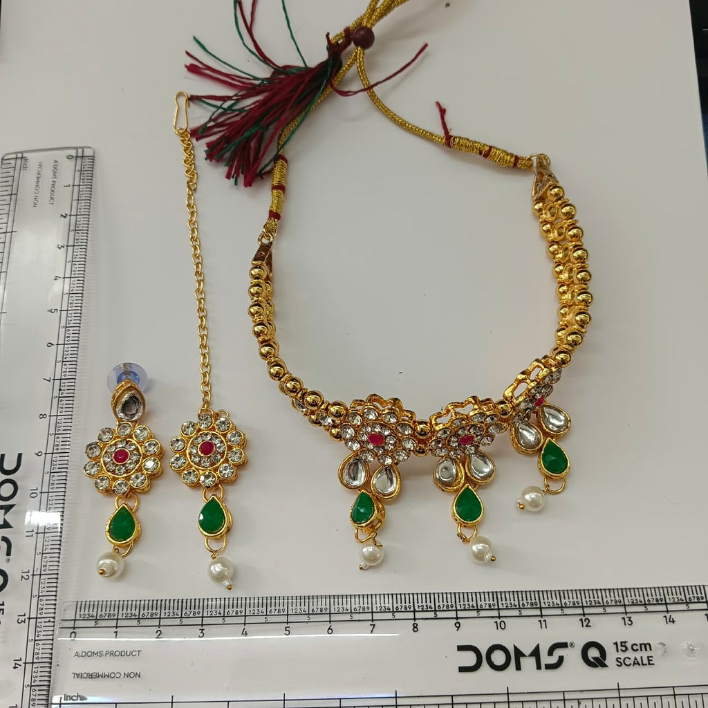 The99Jewel Elegant Austrian Crystal Stone & Pearl Choker Necklace Set for Women Festive Jewellery