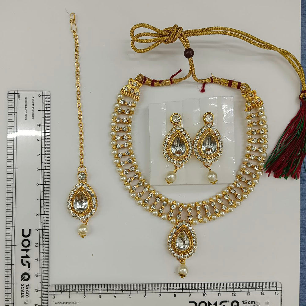 The99Jewel Graceful Gold Plated Crystal & Pearl Necklace with Mangtikka for Women & Girls