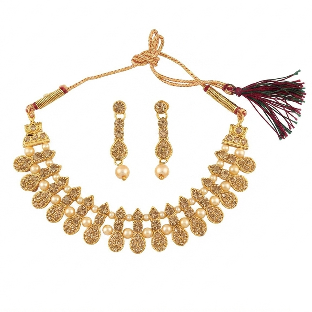 The99Jewel Gold Plated Pearl & Crystal Necklace Set for Women Traditional Jewellery