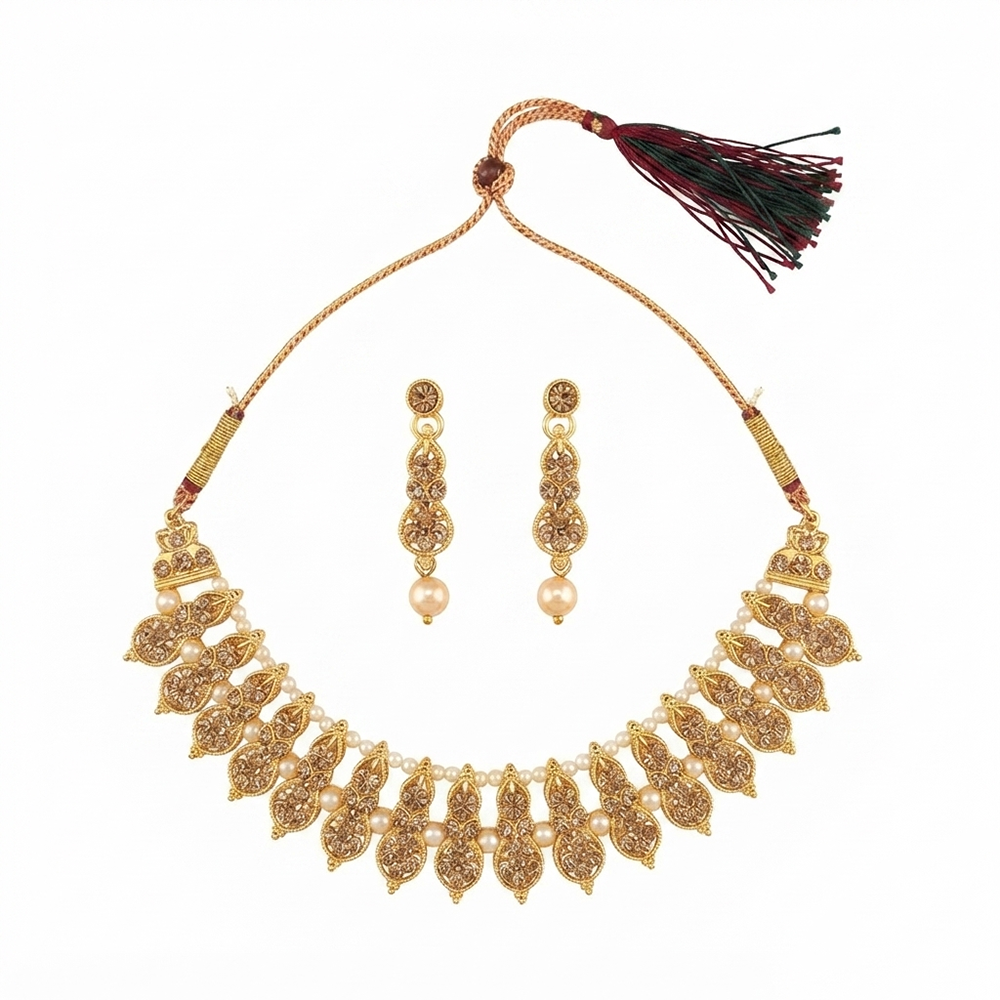 The99Jewel Gold Plated Pearl & Crystal Necklace Set for Women Traditional Jewellery