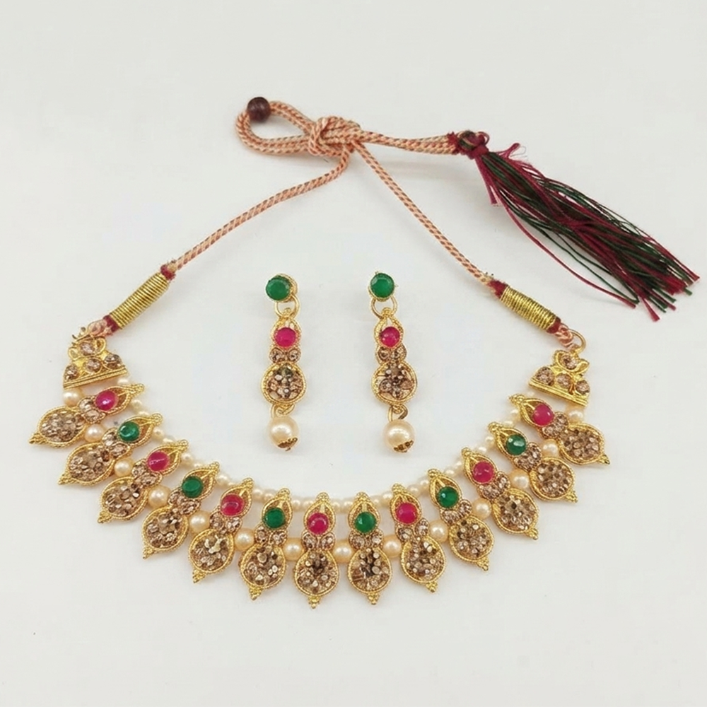 The99Jewel Gold Plated Pearl & Crystal Necklace Set for Women Traditional Jewellery