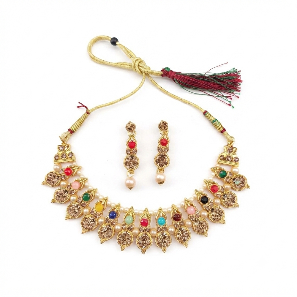 The99Jewel Gold Plated Pearl & Crystal Necklace Set for Women Traditional Jewellery