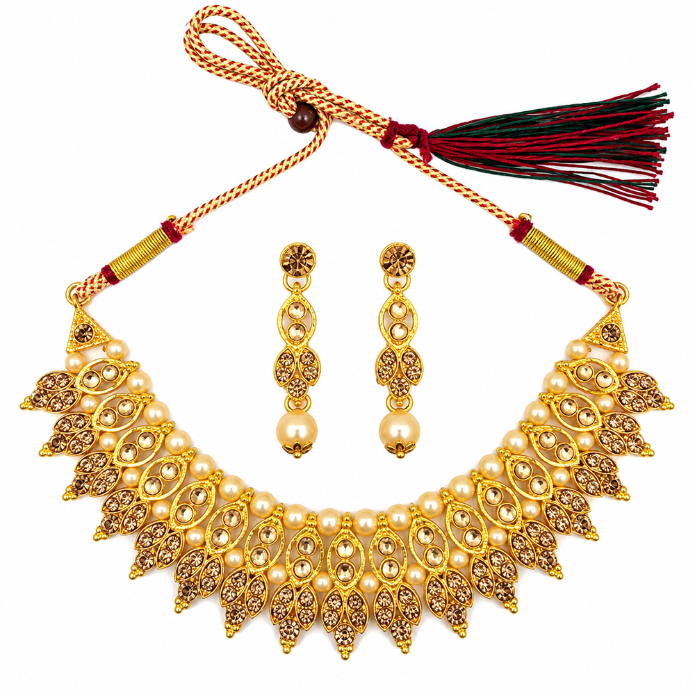 The99Jewel Gold Plated Pearl & Crystal Necklace Set for Women Traditional Jewellery