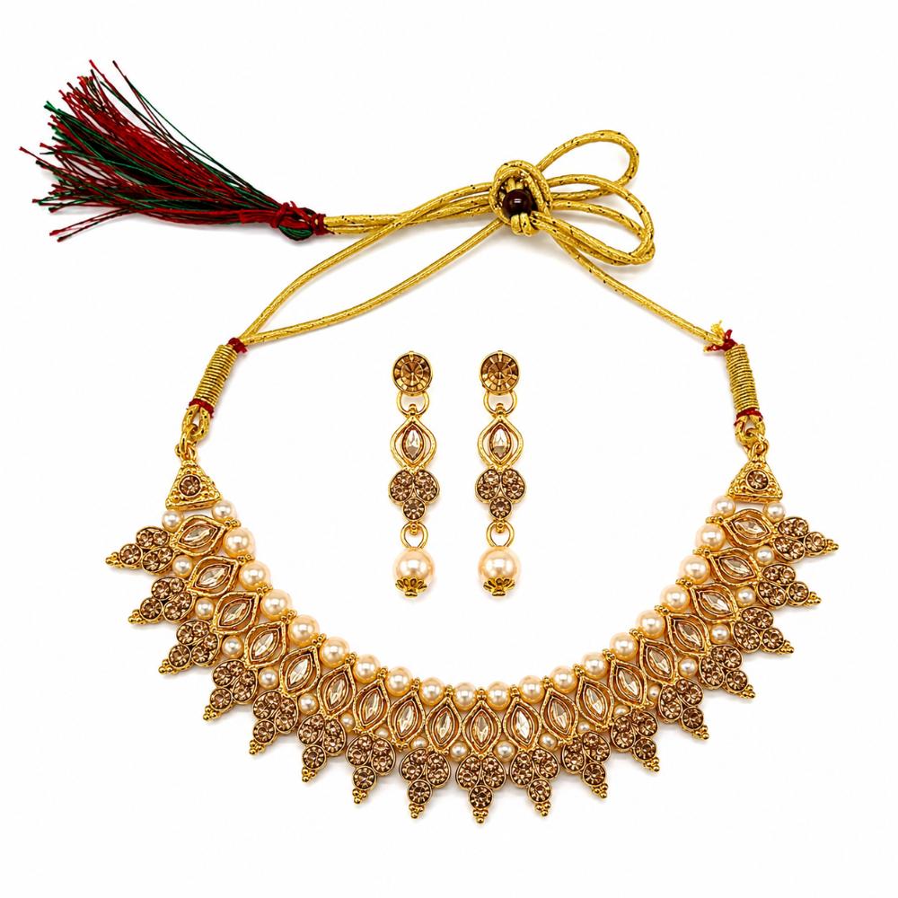 The99Jewel Traditional Pota Stone Austrian Stone & Pearl Necklace Set for Women