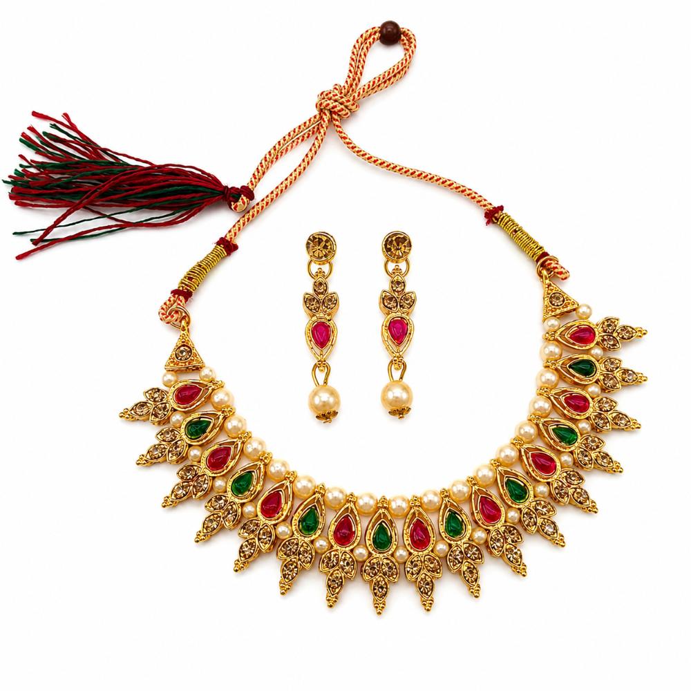 The99Jewel Traditional Pota Stone Austrian Stone & Pearl Necklace Set for Women