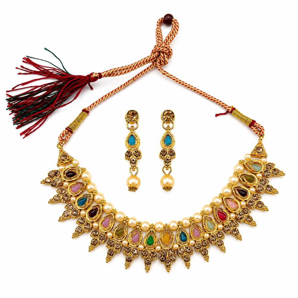 The99Jewel Traditional Pota Stone Austrian Stone & Pearl Necklace Set for Women