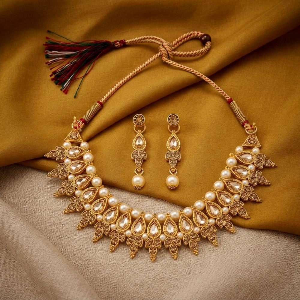 The99Jewel Fashion Austrian Stone Pota Stone Pearl Necklace Set for Women