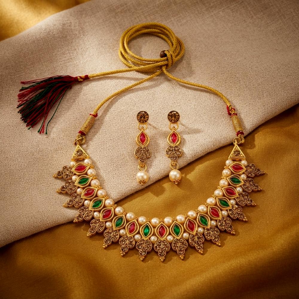 The99Jewel Fashion Austrian Stone Pota Stone Pearl Necklace Set for Women