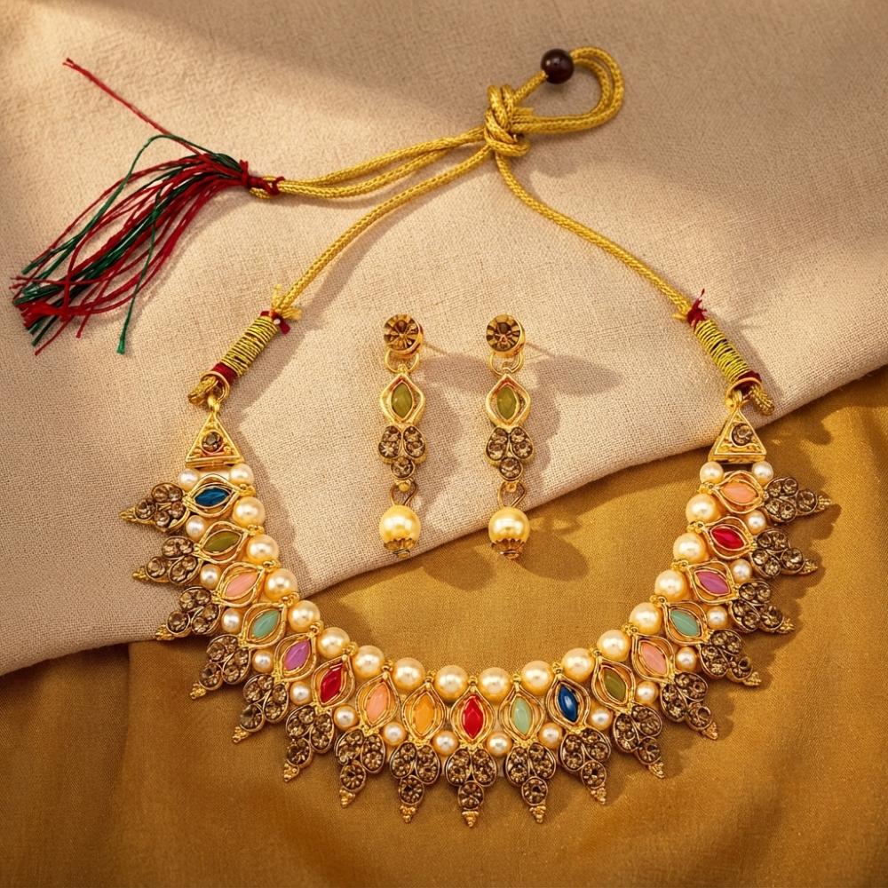 The99Jewel Fashion Austrian Stone Pota Stone Pearl Necklace Set for Women